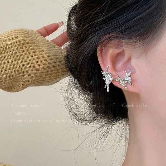 Silver Butterfly Stud Earrings Clip