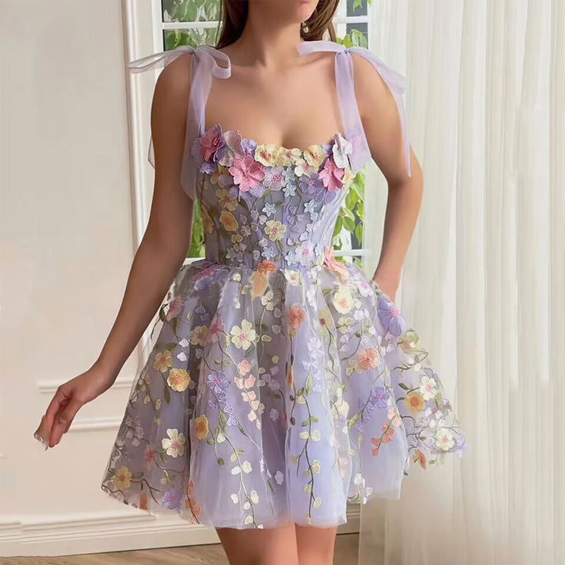 Floral Embroidered Sheath Sling Dress