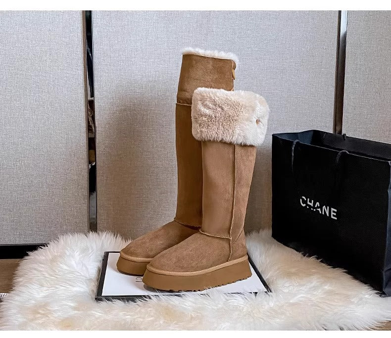 Winter Fleece-Lined Platform Knee Boots