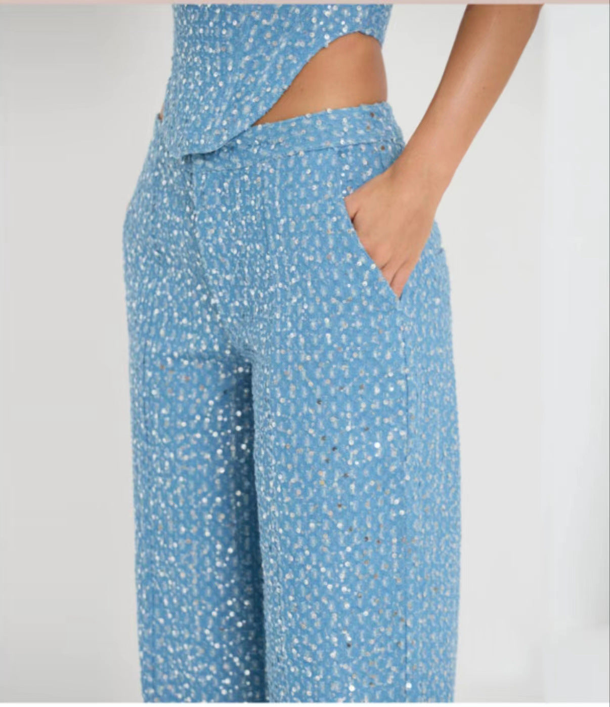 Denim Sequined Tube Top Suit