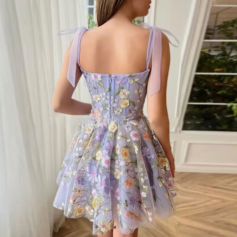 Floral Embroidered Sheath Sling Dress