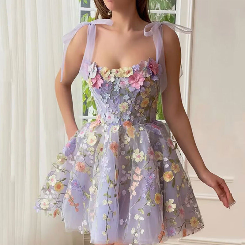 Floral Embroidered Sheath Sling Dress