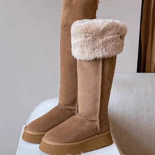 Winter Fleece-Lined Platform Knee Boots