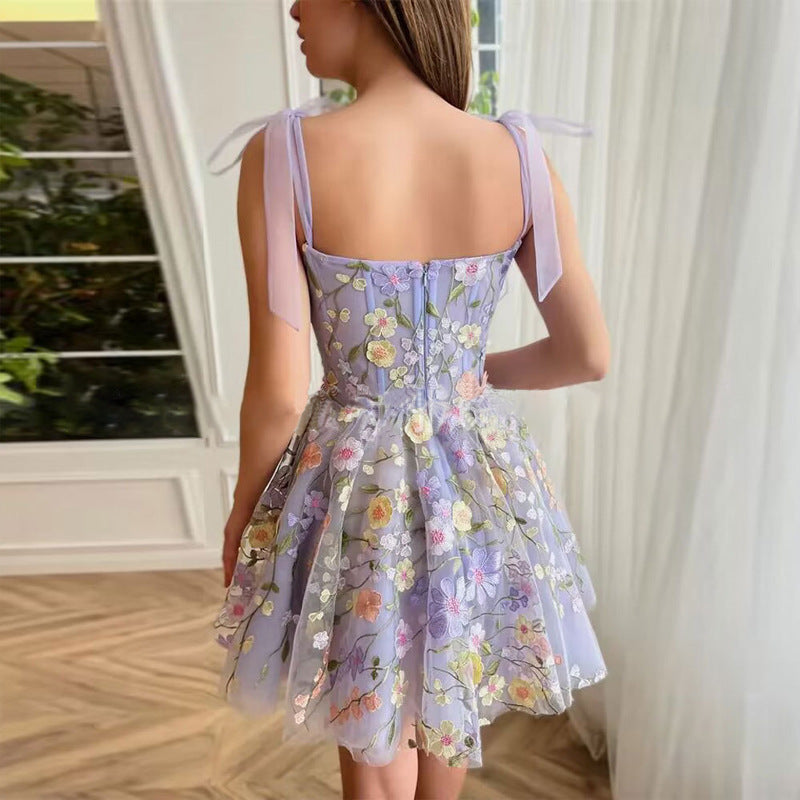 Floral Embroidered Sheath Sling Dress