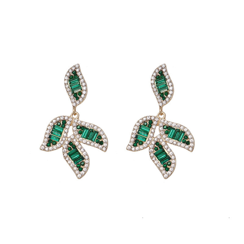 Leaf-shaped Rhinestone Earrings